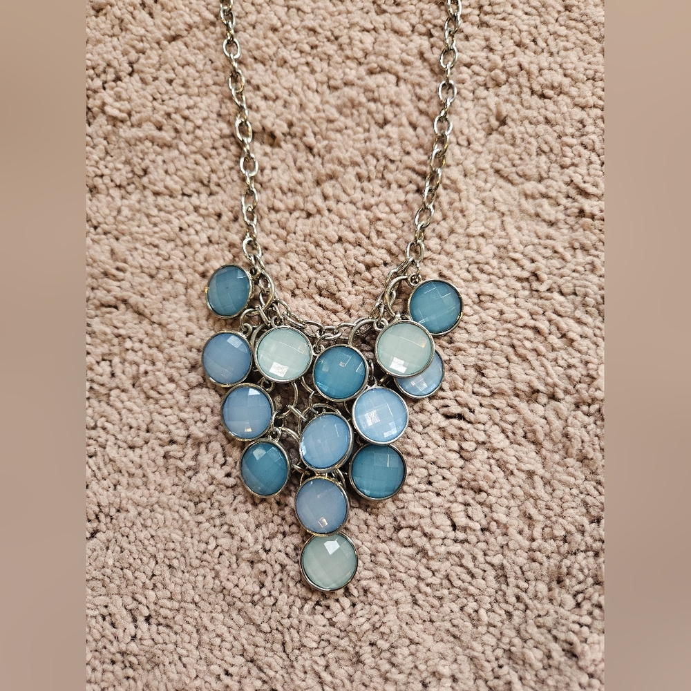 Blue Bubble Statement Fashion Necklace Chunky Spring Summer Biz Casual Preppy